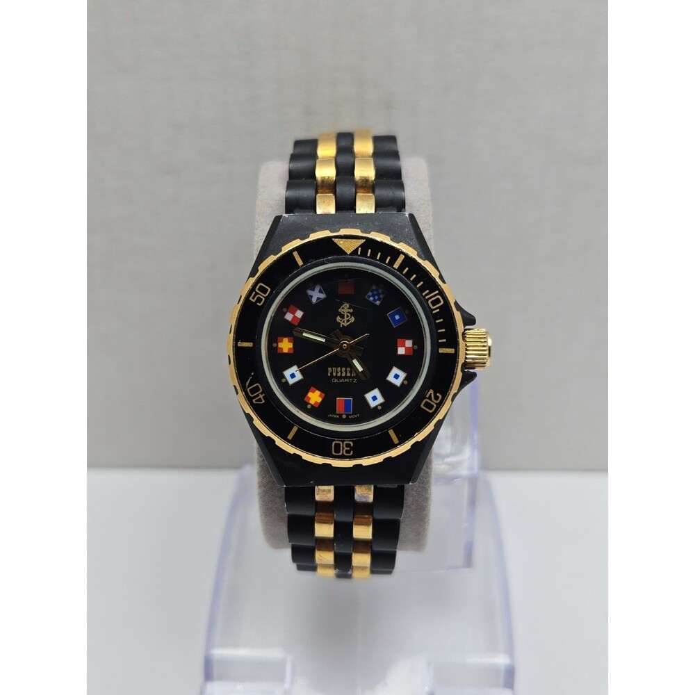 Vintage Pussers The Admiral 28mm Nautical Flag Quartz Watch New Battery Two Tone